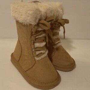 OLD NAVY "TAN FAUX SUEDE FUR-LINED BOOTS | LACE-UP ADORA STYLE - GIRLS SIZE 7''